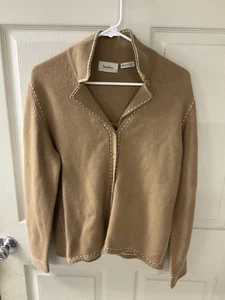 Nieman Marcus Cashmere Sweater Womens XL Tan Button Up - Picture 1 of 5