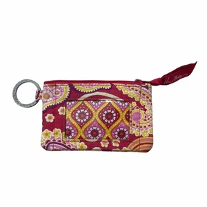 Vera Bradley Raspberry Fizz ID Coin Pouch Purse Pink Yellow Red Paisley Floral - Picture 1 of 5