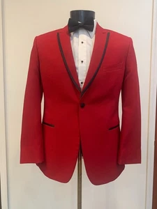 RED TUXEDO JACKET WITH BLACK TRIM - 40R SLIM FIT - Picture 1 of 4