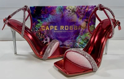 Zapatos de tacón Cape Robbin Lexington talla 9 para mujer rojo/plateado pedrería punta abierta Foto 1 de 4