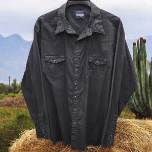 Wrangler Western Shirt Mens 3XT Classic Black Pearl Snap Long Sleeves Rodeo - Picture 1 of 8