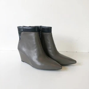 H by Halston Ankle Boots Grey & Black Leather Kimberly Pointed Toe Size 8.5 NWOB - Picture 1 of 10
