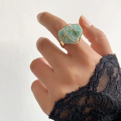 Anillo de Piedra Ajustable Amazonita Envoltura de Cristal Irregular Día de San Valentín y Regalos Foto 1 de 4