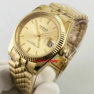 Reloj 36mm PARNIS Zafiro Completo Oro Clásico 21 Joyas Movimiento MIYOTA 8215 - Imagen 1 de 6