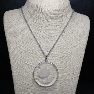 Vintage HALLMARK Chain Necklace Flower Glass Round Pendent. 10369 - Picture 1 of 9
