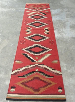 Southwestern Navajo Kilim Dhurry Handmade Rug Runner Wool Large Kelim Rug 3x10 - Image 1 of 2