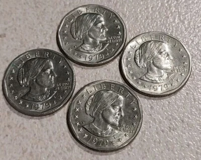 Lot of 4 Rare One Vintage Dollar Coins 1979 Susan B. Anthony P mint mark $1   - Image 1 of 4