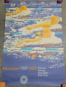 Vintage Original 1972 Munich Münchin Summer Olympics Swimming Poster Mark Spitz - Picture 1 of 5