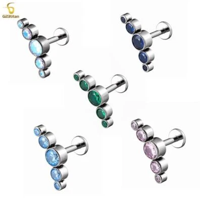 Pendientes de hilo de cinco circones - Anillo de labios de titanio 16G joyería piercing corporal Foto 1 de 4