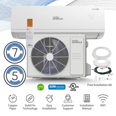 PREMIUM LEVELLA® 12,000 BTU 21 SEER2 Ductless Mini-Split Inverter WIFI Included Only Cold 110V.