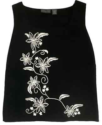 Suéter Relativity Top Mujer XL Sin Mangas Algodón Sin Mangas Bordado Negro Foto 1 de 4