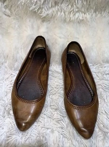 FRYE REGINA Brown Leather Pointed Toe Ballet Flats Women’s Size 7.5 Cognac Shoes - Picture 1 of 5