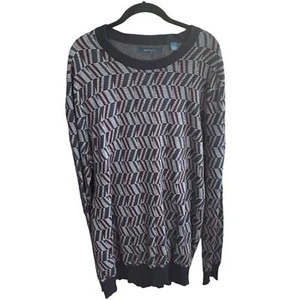 Perry Ellis Gray Geometric Pullover Modal Sweater Big Mens XLT Hipster Grandpa - Picture 1 of 7