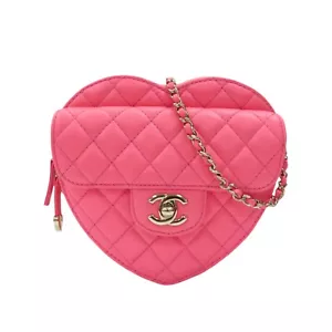 CHANEL CC In Love Heart Shoulder Bag Pink Quilted Lambskin Leather AS2191 - Picture 1 of 17