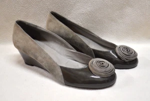 Django & Juliette January Two Tone Grey Suede/Leather Slip On Wedge Heels Sz 39 - Picture 1 of 20