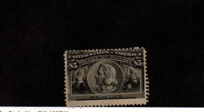 United States Scott 245 $5 Columbian Exposition Mint Hinged, lt crease - Image 1 of 2