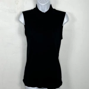 magaschoni Womens Top sz M Black Ribbed Mock Neck Sleeveless Stretch - Picture 1 of 15