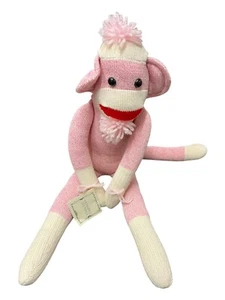 OZARK MOUNTAIN Kids Large 20” Pink and White Sock Monkey Plush Stuffed Animal - Picture 1 of 19