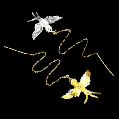 925 Sterling Silver Earrings Round Rhodolite Garnet Bird Gemstone Jewelry - Image 1 of 4