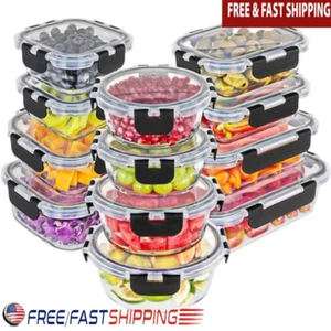 24PC Glass Food Storage Containers Set Airtight Locking Lids for Lunch Meal Prep - Picture 1 of 7