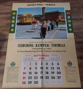 Osbourne Kemper Thomas 1958 Muster Wandkalender Cincinnati Sicherheit immer zuerst - Bild 1 von 3