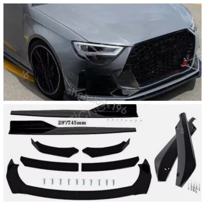 For Audi A3 Quattro Black Front Bumper Lip Side Skirts Rear Splitter Body Kits - Image 1 of 4