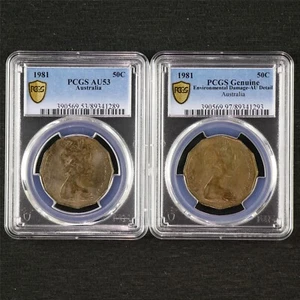1981 Australia 50C PCGS AU 53 / Genuine 2PCS - Picture 1 of 4