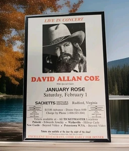 David Allan Coe 1986 Radford, VA Gerahmtes Konzert Poster - Bild 1 von 3