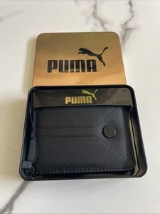 Neu Puma Sport Designer Herren Street Style Logo Bi Fold Geldbörse Kunstleder schwarz - Bild 1 von 9