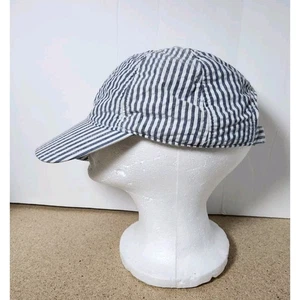 J. Crew gestreifte Eisenbahn Mütze Kappe blau weiß verstellbar Seersucker Unisex Freizeit - Bild 1 von 10