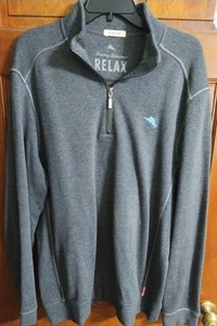 Tommy Bahama Relax dunkelgrauer Baumwollpullover mit Stehkragen für Herren LS, Größe Large - Bild 1 von 3