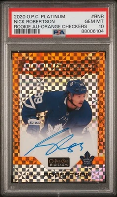 2020-21 O-Pee-Chee Platinum Auto Orange Checkers Nick Robertson /15 #RNR PSA 10 - Image 1 of 2