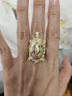 14k Tri Color Turtle Locket Ring Size 7.75 - Image 1 of 4