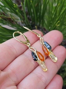 pendientes de oro amarillo palanca colgante joyería multicapa para mujer... - Imagen 1 de 7