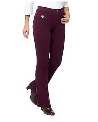 Quacker Factory Short Dream Jeannes Animal Pocket Boot Cut Pants 1X P Short Wine - Image 1 of 4