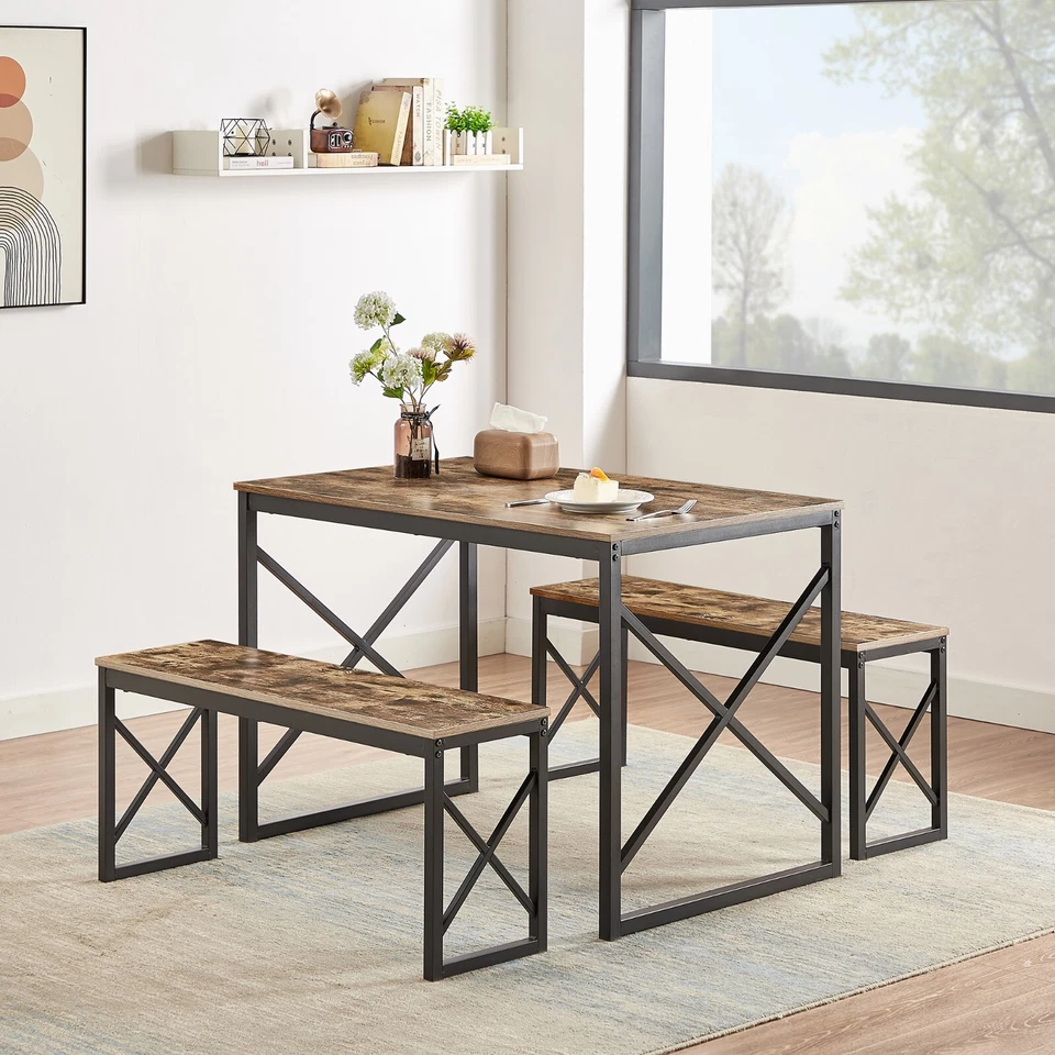 Wood Dining Table Set for 4 with Bench Kitchen Table Breakfast Table Furniture - Image 1 of 4