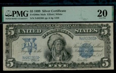 1899 $5 🇺🇸 (( THE AMAZING INDIAN CHIEF )) Mule (( Silver Certificate )) PMG 20 - Image 1 of 4