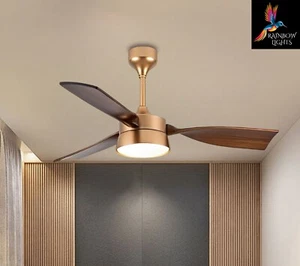 Gold Color Pop Style 52" Ceiling Fan with 3 Wooden Blades, With Remote Control - Picture 1 of 8
