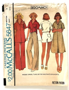 1970's McCall's Misses' Dress,Tunic,Top,Pants,Shorts Pattern 5647 Size 8 - Picture 1 of 2