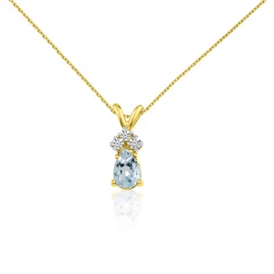 14k Yellow Gold Aquamarine Pear Pendant with Diamonds and 18" Chain - Picture 1 of 3