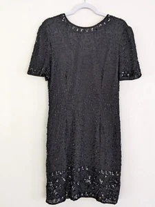 Vintage Stenay Womens 10 Silk Black Beaded Sequin Dress - Picture 1 of 11