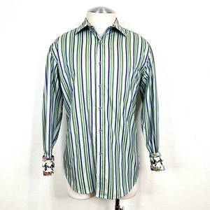 Robert Graham Stripe Diamond Print Blue Green Purple Embroidered Flip Cuff Large - Picture 1 of 11