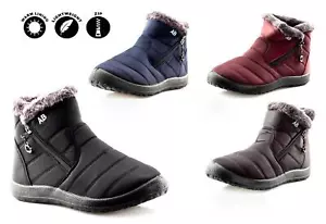 Womens Ladies Winter Lined Flat Heel Walking Comfy Zip Ankle Boots Shoes Size - Picture 1 of 17