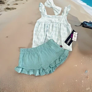 Baby Girl Blue Shorts Top Headband 24 M Limited Too NEW Outfit Set Summer 117 - Picture 1 of 9