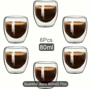 6er-Pack kleine Glas-Kaffeetassen doppelwandig Thermo Espressotassen wärmeisoliert - Bild 1 von 9