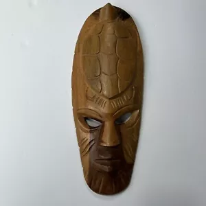 Hand Carved Mask Wooden African or Indonesian Tribal with Turtle Tortoise - Picture 1 of 6