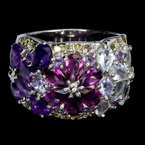 925 Sterling Silver Ring Pear Rhodolite Amethyst Gemstone Jewelry - Picture 1 of 13