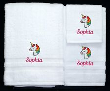 Personalized Unicorn Custom Embroidered Logo 3-Piece Bath Towel Set Brand New