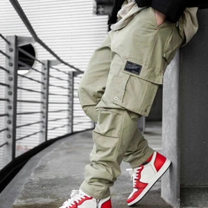 Men's Casual Pants Multi-pocket Solid Color Sports Bunched Feet Cargo Trousers - Picture 1 of 30