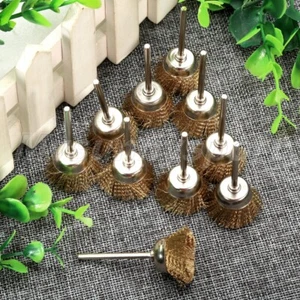 HQ 10Pcs 25mm Brass Wire Cup Brushes Wheel 3mm Shank Mandrel Grinder Rotary Tool - Picture 1 of 12